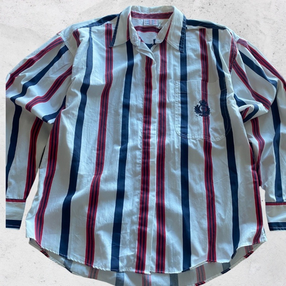 Bobbie Brooks Sport Womens Medium Vintage Nautical Striped Shirt Crest Old Money